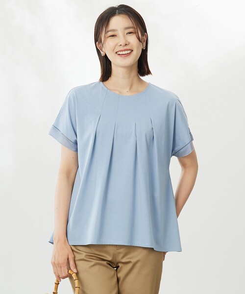 J.PRESS（ジェイプレス）の「【洗える・接触冷感】プレーティングジャージー フレア カットソー（Tシャツ/カットソー・レディース・オレンジ系/ホワイト系/ブラック系/スカイブルー系/ベージュ系・F）」の4枚目の写真
