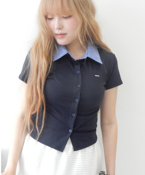 Birthday room（バースデイルーム）の「プレート付襟付きトップス/tops with plate collar（Tシャツ/カットソー・レディース・ネイビー/グレー・FREE）」の16枚目の写真