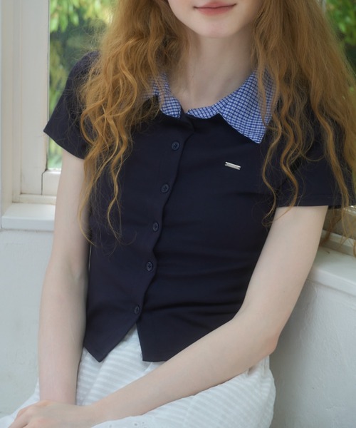 Birthday room（バースデイルーム）の「プレート付襟付きトップス/tops with plate collar（Tシャツ/カットソー・レディース・ネイビー/グレー・FREE）」の9枚目の写真