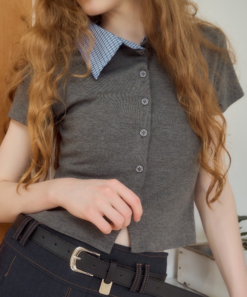 Birthday room（バースデイルーム）の「プレート付襟付きトップス/tops with plate collar（Tシャツ/カットソー・レディース・ネイビー/グレー・FREE）」の21枚目の写真