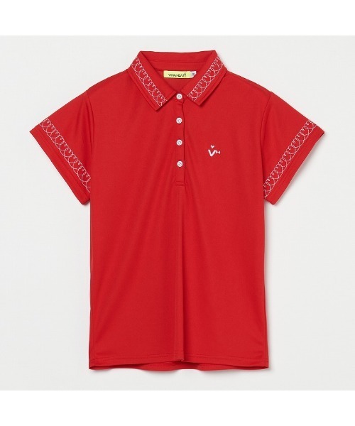 VIVA HEART(ビバハート)の「【VIVA HEART/GOLF】ハート刺繍カノコ半袖ポロ(ポロシャツ・レディース・ホワイト/レッド/ネイビー・40)」の7枚目の写真