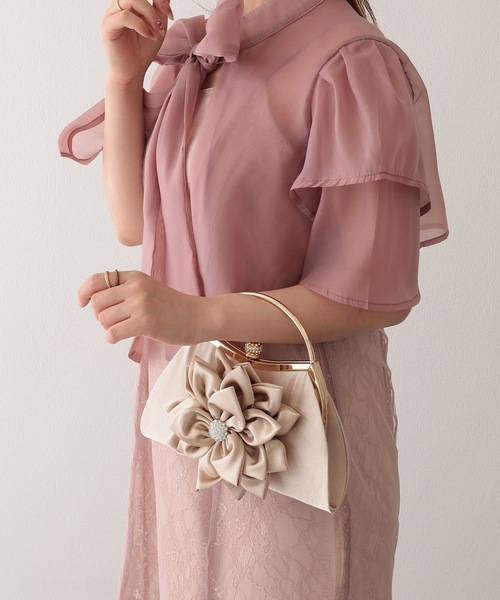 Lace Ladies(レースレディース)の「ビッグ フラワー ビジュー ボール付き パーティー ハンド バッグ(クラッチバッグ・レディース・ベージュ/ブラック/シルバー・FREE)」の18枚目の写真