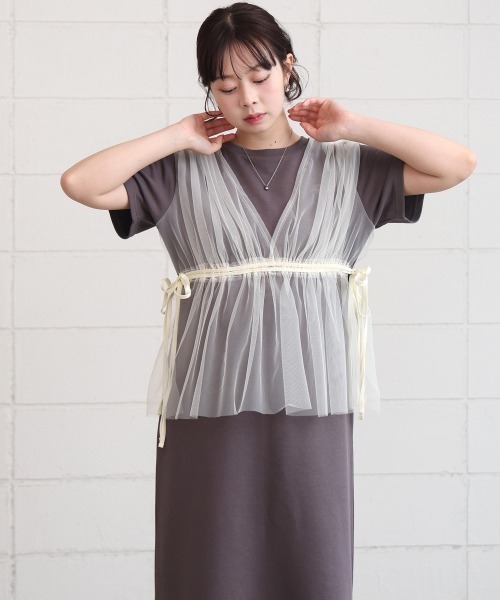 Bab(バブ)の「【S・Mサイズ展開】チュールドッキングスウェットワンピース(ワンピース・レディース・ブラック/チャコールグレー/アイボリー・S/M)」の3枚目の写真