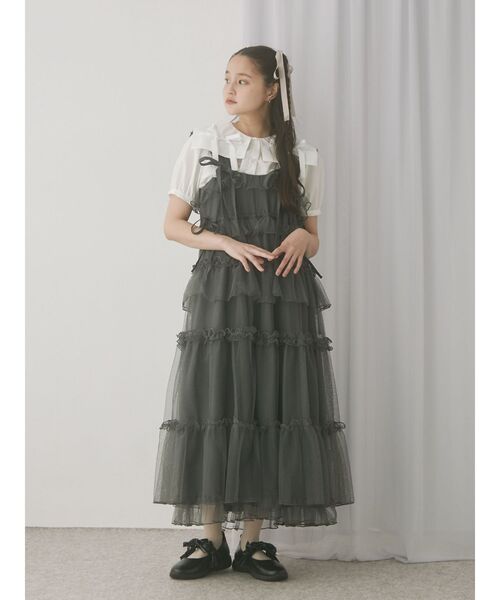 極美品！merry jennyグレー ドット柄 チュールロングワンピース merry jenny ワンピース チュールドロストロングワンピース