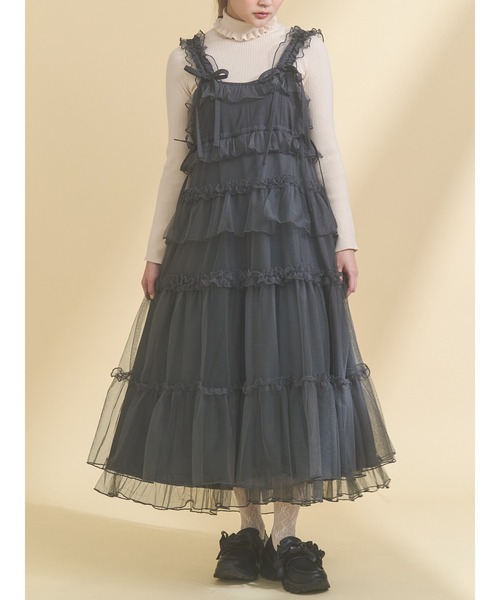 merry jenny（メリージェニー）の「チュールドロストロングワンピース（ワンピース・レディース・ピンク/チャコールグレー/ブルー/アイボリー・FREE）」の3枚目の写真