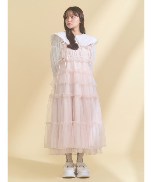 merry jenny（メリージェニー）の「チュールドロストロングワンピース（ワンピース・レディース・ピンク/チャコールグレー/ブルー/アイボリー・FREE）」の6枚目の写真