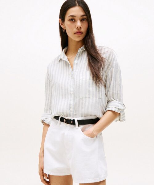 TOMMY HILFIGER（トミーヒルフィガー）の「リネンイージーシャツ（シャツ/ブラウス・レディース・ブラック/ホワイト・34inch/36inch）」の2枚目の写真