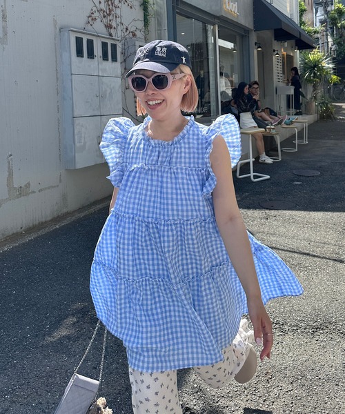 Alley Tokyo（アリートーキョー）の「ギンガムフリルティアードミニワンピ（ワンピース・レディース・サックスブルー/ピンク/ブラック・F）」の15枚目の写真