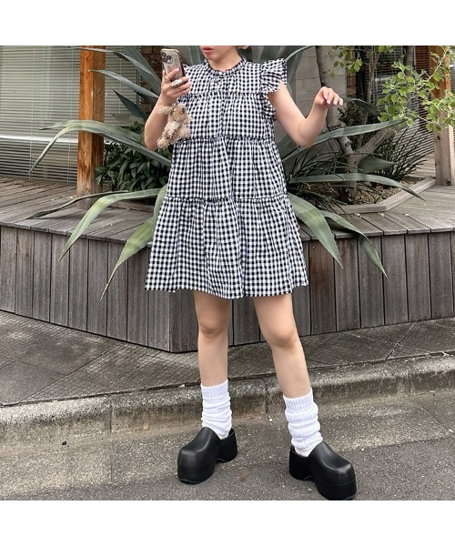 pium ティアードフリルミニワンピースギン ガムチェック ティアードフリルミニワンピース – pium
