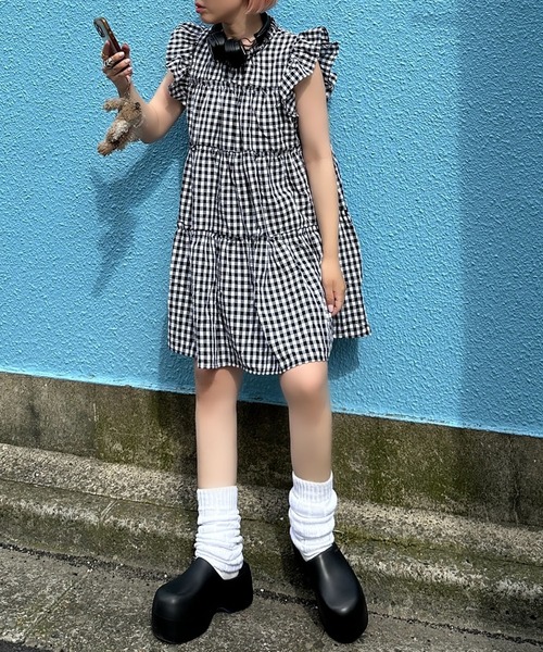タキマキ愛用Aje.【関税送料込】フリル付 ティアード ミニワンピ rienda | 【AKB48 千葉恵里さん着用】ティアードフリルミニ