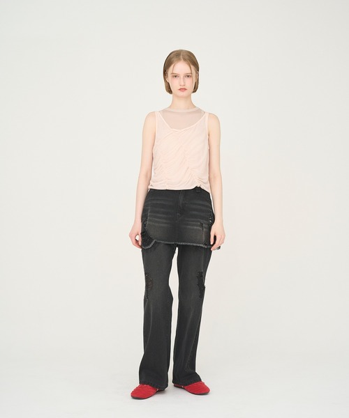 Nora Lily elle(ノラリリーエル)の「【Nora Lily】「elle」Skirted Wide Jean Pants(デニムパンツ・レディース・スカイブルー/ブラック・FREE)」の3枚目の写真