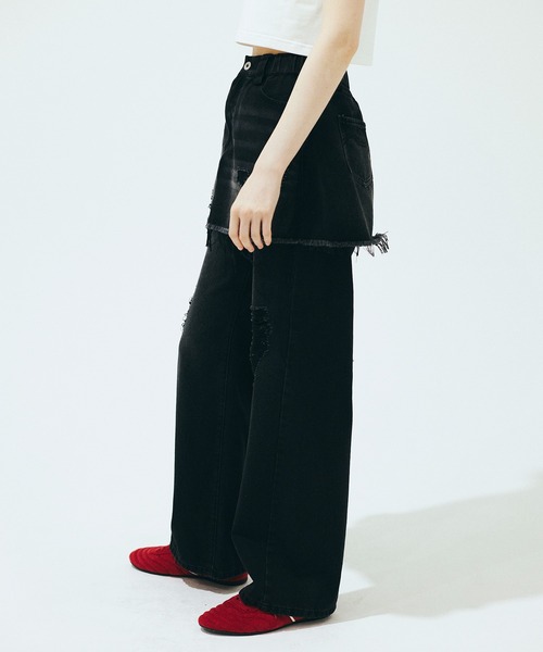 Nora Lily elle(ノラリリーエル)の「【Nora Lily】「elle」Skirted Wide Jean Pants(デニムパンツ・レディース・スカイブルー/ブラック・FREE)」の11枚目の写真