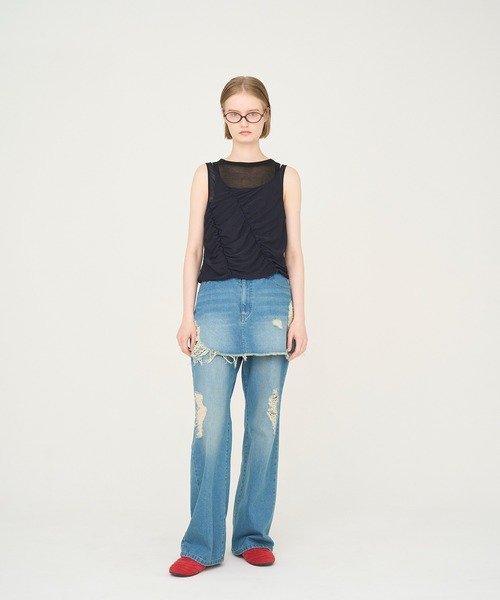 Nora Lily elle(ノラリリーエル)の「【Nora Lily】「elle」Skirted Wide Jean Pants(デニムパンツ・レディース・スカイブルー/ブラック・FREE)」の14枚目の写真
