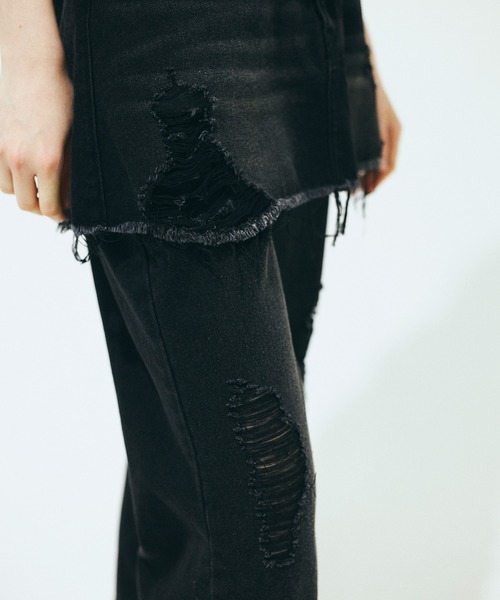 Nora Lily elle(ノラリリーエル)の「【Nora Lily】「elle」Skirted Wide Jean Pants(デニムパンツ・レディース・スカイブルー/ブラック・FREE)」の10枚目の写真