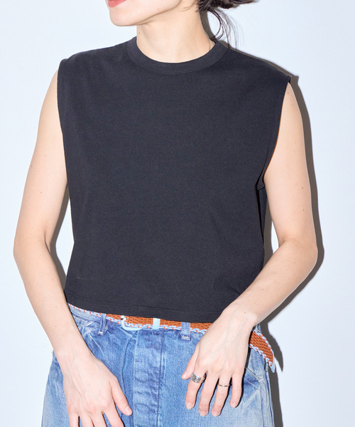 CITYSHOP（シティーショップ）の「[THE MOOD] ノースリーブショートTEE（Tシャツ/カットソー・レディース・ホワイト/ブラック・FREE）」の5枚目の写真