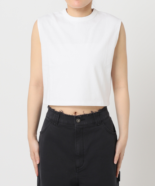 CITYSHOP（シティーショップ）の「[THE MOOD] ノースリーブショートTEE（Tシャツ/カットソー・レディース・ホワイト/ブラック・FREE）」の7枚目の写真