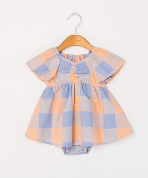 BRANSHES(ブランシェス)の「【おそろい】ブロックチェックカバーオール(ロンパース・キッズ・グリーン/ピンク・70/80)」の1枚目の写真