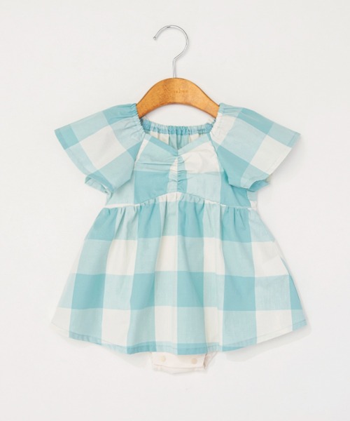 BRANSHES(ブランシェス)の「【おそろい】ブロックチェックカバーオール(ロンパース・キッズ・グリーン/ピンク・70/80)」の2枚目の写真