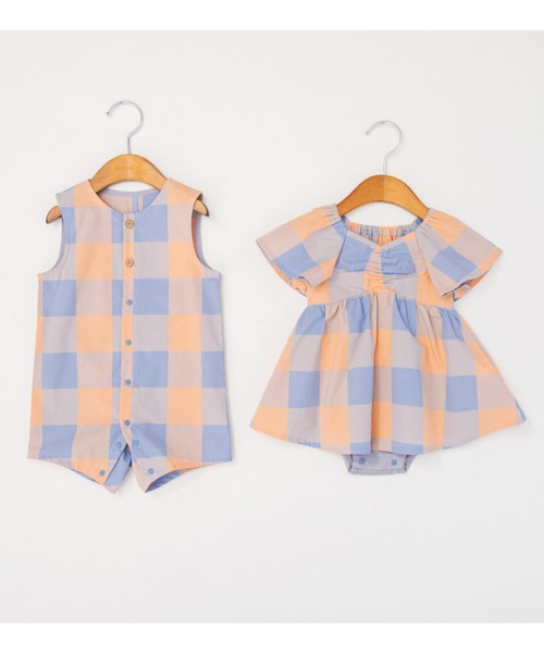 BRANSHES(ブランシェス)の「【おそろい】ブロックチェックカバーオール(ロンパース・キッズ・グリーン/ピンク・70/80)」の14枚目の写真