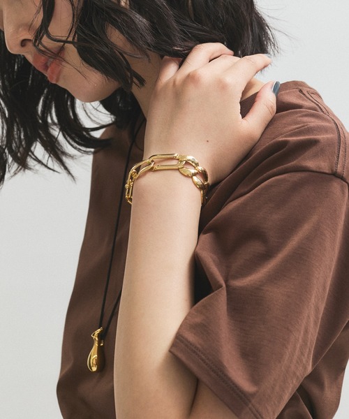 adam ゴールド ブレスレット EO（イオ）】Figaro and mirror cut chain bracelet