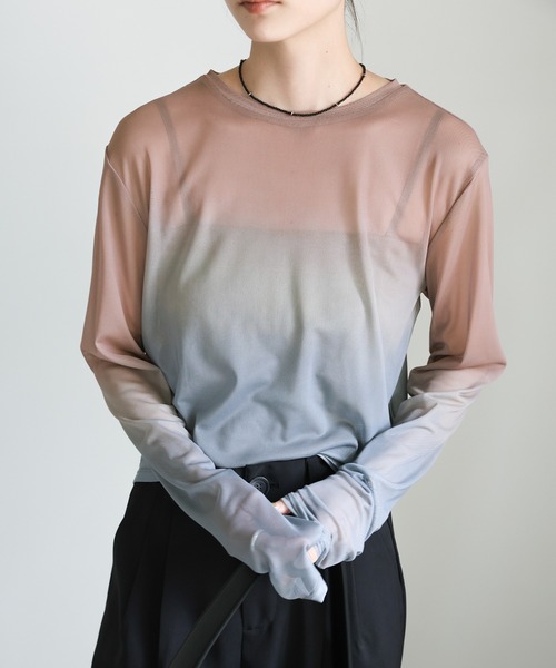 select MOCA(セレクトモカ)の「グラデーションパワーメッシュトップス(Tシャツ/カットソー・レディース・サックスブルー/グリーン/モカ・FREE)」の3枚目の写真