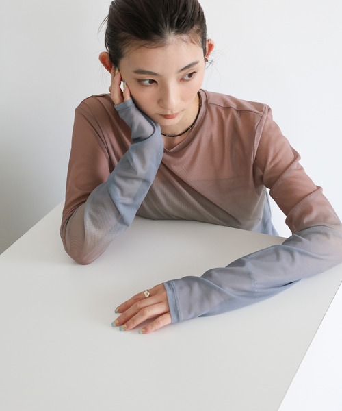 select MOCA(セレクトモカ)の「グラデーションパワーメッシュトップス(Tシャツ/カットソー・レディース・サックスブルー/グリーン/モカ・FREE)」の10枚目の写真