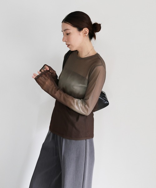select MOCA(セレクトモカ)の「グラデーションパワーメッシュトップス(Tシャツ/カットソー・レディース・サックスブルー/グリーン/モカ・FREE)」の17枚目の写真