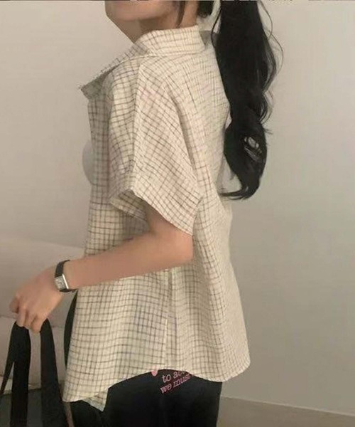 Girly Doll(ガーリードール)の「チェックショートスリーブシャツ(シャツ/ブラウス・レディース・ホワイト/ピンク/ブルー/ベージュ・F)」の17枚目の写真