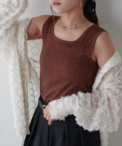 Lui's(ルイス)の「ラメ2WAYタンクトップ(Tシャツ/カットソー・レディース・グレー/シルバー/ブラック/ブラウン・FREE)」の19枚目の写真