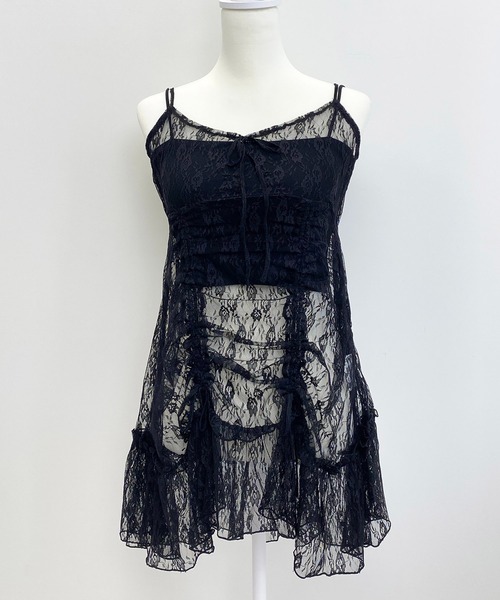 INGNI（イング）の「【WEB限定】レースドロストキャミチュニック（チュニック・レディース・ブラック/オフホワイト・M）」の3枚目の写真