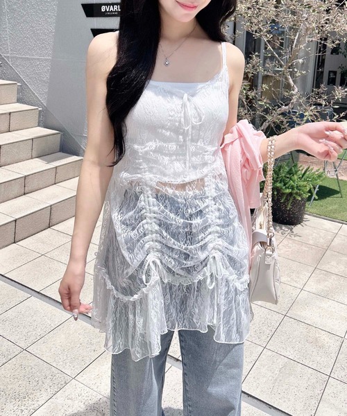 INGNI（イング）の「【WEB限定】レースドロストキャミチュニック（チュニック・レディース・ブラック/オフホワイト・M）」の18枚目の写真