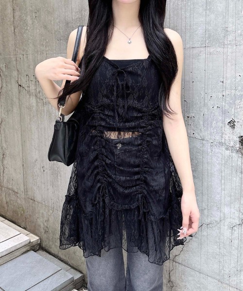 INGNI（イング）の「【WEB限定】レースドロストキャミチュニック（チュニック・レディース・ブラック/オフホワイト・M）」の10枚目の写真