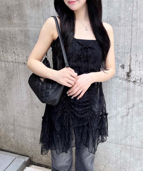INGNI（イング）の「【WEB限定】レースドロストキャミチュニック（チュニック・レディース・ブラック/オフホワイト・M）」の9枚目の写真