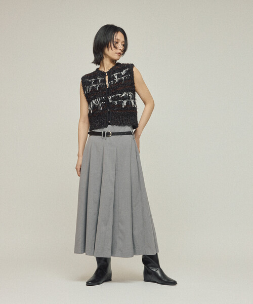 Firsthand(ファーストハンド)の「Firsthand/ファーストハンド 異素材フリンジニットベスト / ボーダーニットベスト 25AW(ベスト・レディース・ブラック/ベージュ/レッド・FREE)」の8枚目の写真