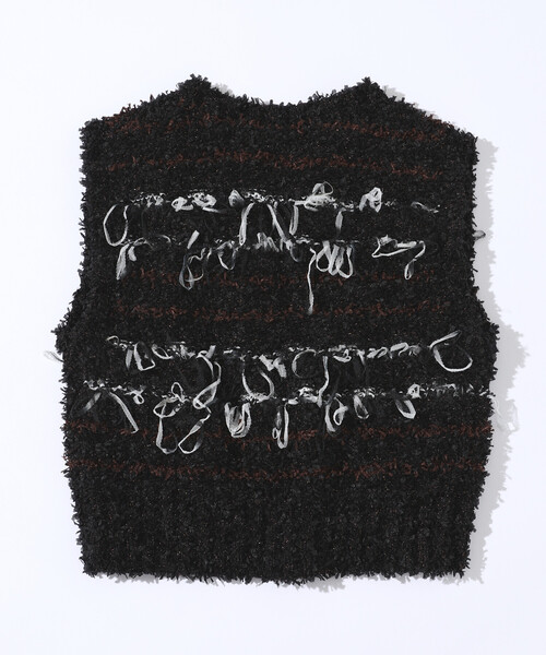 Firsthand（ファーストハンド）の「Firsthand/ファーストハンド 異素材フリンジニットベスト / ボーダーニット ジレ（ベスト・レディース・レッド/ベージュ/ブラック・FREE）」の22枚目の写真