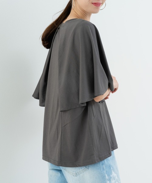 refinedworks（リファインドワークス）の「【refinedworks】二の腕カバー！フレア袖プルオーバー（Tシャツ/カットソー・レディース・ホワイト/チャコールグレー・FREE）」の2枚目の写真