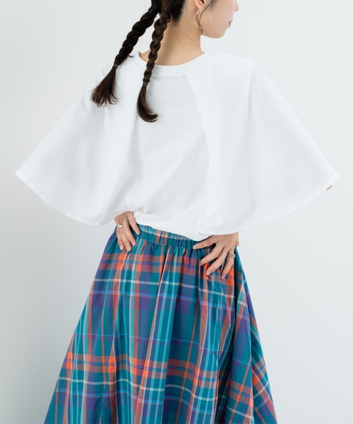 refinedworks（リファインドワークス）の「【refinedworks】二の腕カバー！フレア袖プルオーバー（Tシャツ/カットソー・レディース・ホワイト/チャコールグレー・FREE）」の5枚目の写真