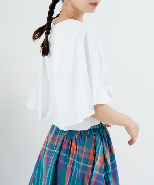 refinedworks（リファインドワークス）の「【refinedworks】二の腕カバー！フレア袖プルオーバー（Tシャツ/カットソー・レディース・ホワイト/チャコールグレー・FREE）」の6枚目の写真