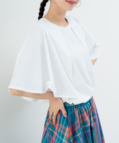 refinedworks（リファインドワークス）の「【refinedworks】二の腕カバー！フレア袖プルオーバー（Tシャツ/カットソー・レディース・ホワイト/チャコールグレー・FREE）」の7枚目の写真