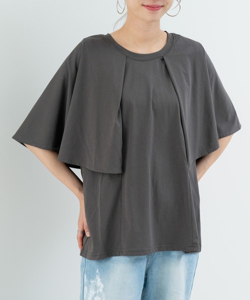 refinedworks（リファインドワークス）の「【refinedworks】二の腕カバー！フレア袖プルオーバー（Tシャツ/カットソー・レディース・ホワイト/チャコールグレー・FREE）」の8枚目の写真