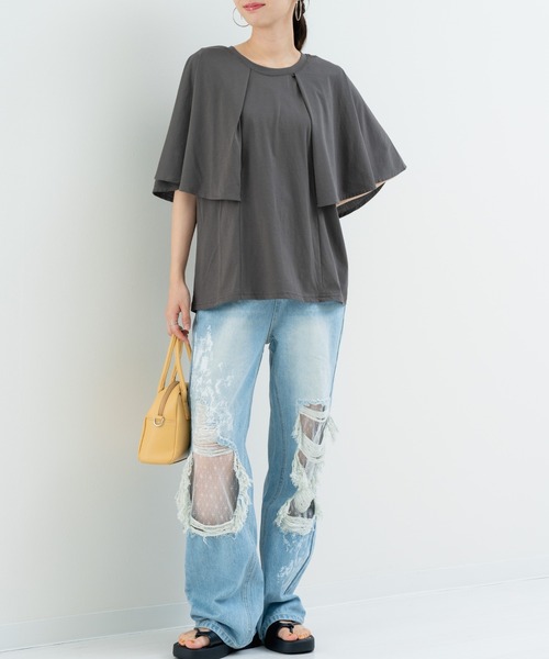 refinedworks（リファインドワークス）の「【refinedworks】二の腕カバー！フレア袖プルオーバー（Tシャツ/カットソー・レディース・ホワイト/チャコールグレー・FREE）」の16枚目の写真