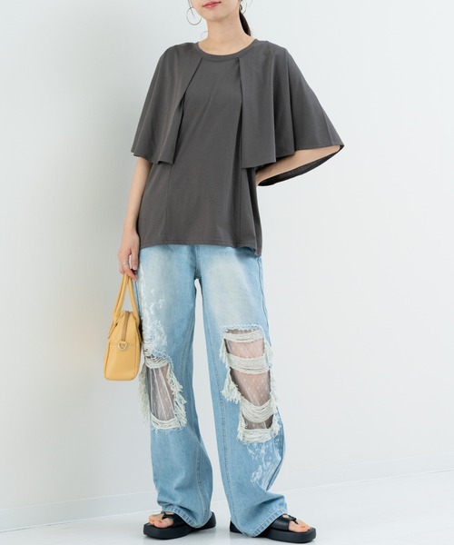 refinedworks（リファインドワークス）の「【refinedworks】二の腕カバー！フレア袖プルオーバー（Tシャツ/カットソー・レディース・ホワイト/チャコールグレー・FREE）」の17枚目の写真