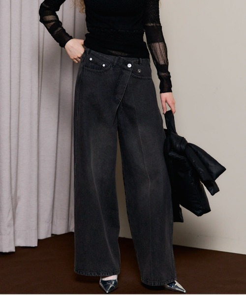 パンツ Double Waist Asymmetry Tuck Pants Asymmetry Semiwide Tuck Pants bo2000-136 | cizatto