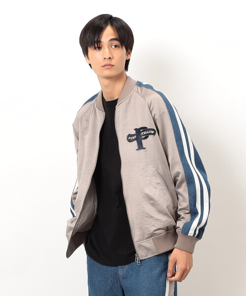 セール】サテン×デニム切替刺繍ブルゾン（デニムジャケット