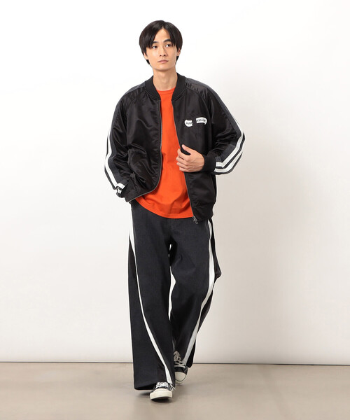 セール】サテン×デニム切替刺繍ブルゾン（デニムジャケット