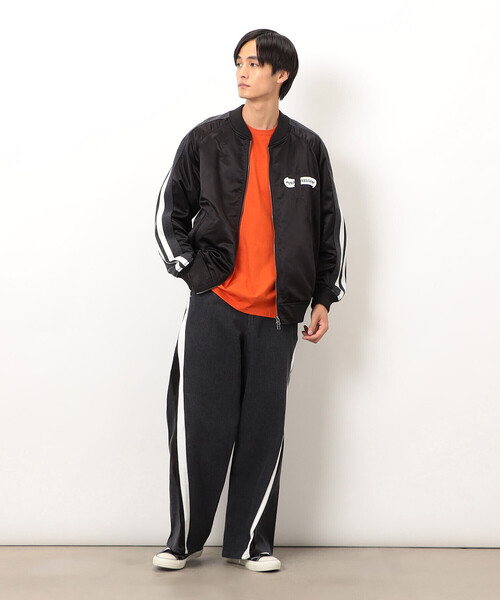 N-423 GOLDEN LOBBY 刺繍ブルゾン　ブラック　エンジェル　38 セール】サテン×デニム切替刺繍ブルゾン（デニムジャケット