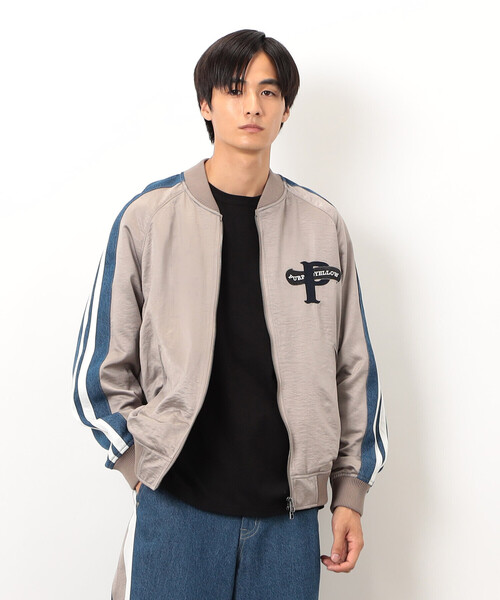 セール】サテン×デニム切替刺繍ブルゾン（デニムジャケット