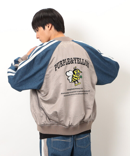 セール】サテン×デニム切替刺繍ブルゾン（デニムジャケット