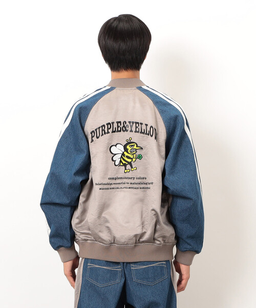 セール】サテン×デニム切替刺繍ブルゾン（デニムジャケット