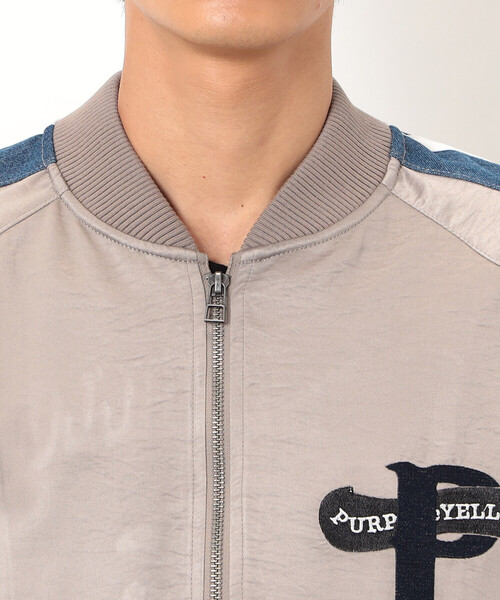 Purple&Yellow（パープルアンドイエロー）の「サテン×デニム切替 刺繍ブルゾン（デニムジャケット・メンズ・ブラック/グレイッシュベージュ・SMALL/MEDIUM/LARGE）」の20枚目の写真